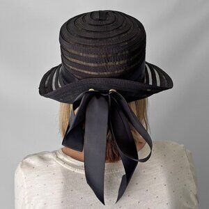 black striped summer hat with ribbon
